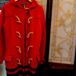 Lauren Ralph Lauren Jeans Company Womens Lambs Wool Coat Toggle Closure Red Sz M